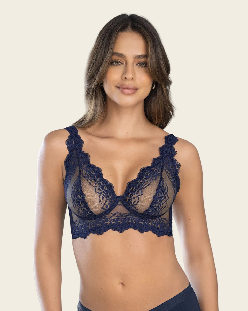 Sujetador tipo bralette en encaje y transparencias
