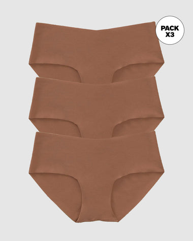 Paquete x 3 bragas hípster invisibles ultraplanos sin elásticos y de pocas costuras#color_640-habano-oscuro