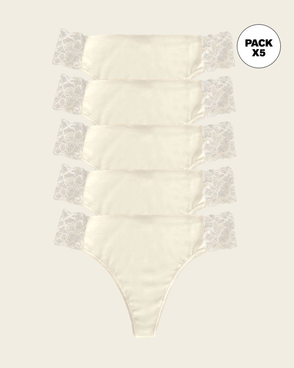 Paquete x 5 tangas invisibles con toques de encaje en laterales