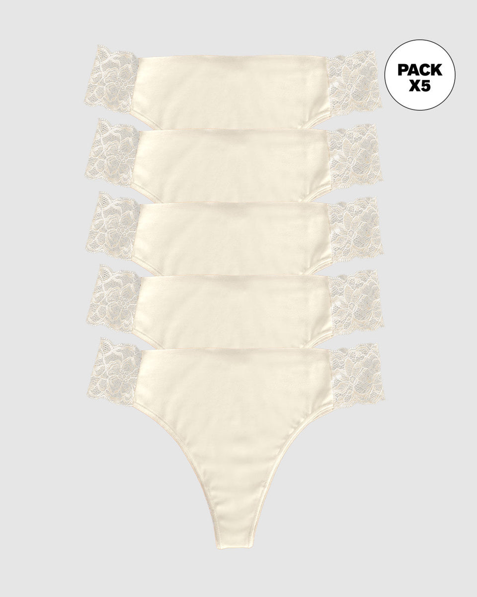Paquete x 5 tangas invisibles con toques de encaje en laterales