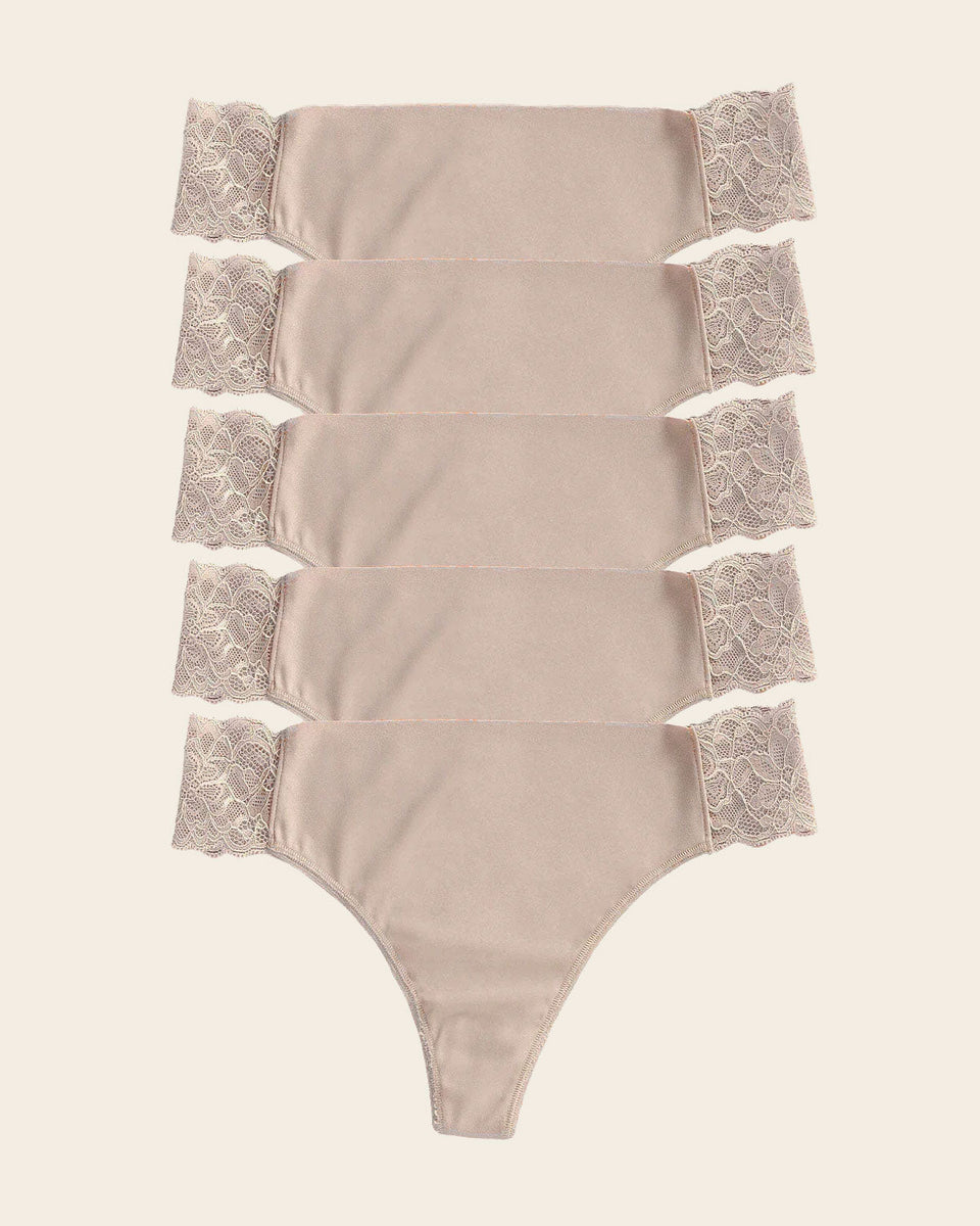 Paquete x 5 tangas invisibles con toques de encaje en laterales