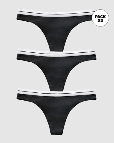 Paquete x 3 tangas en algodón con elástico suave en cintura#color_700-negro