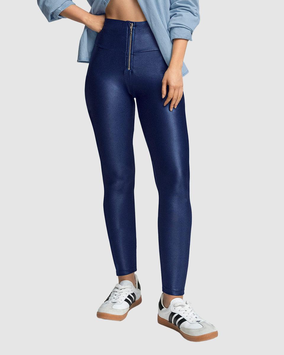 Legging con cierre de compresión en abdomen en imitación cuero