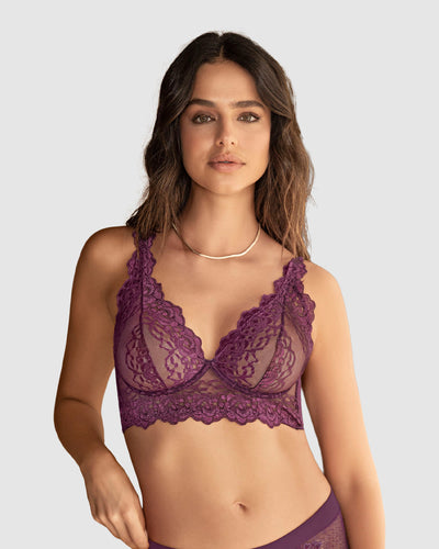 Sujetador tipo bralette en encaje y transparencias#color_447-uva