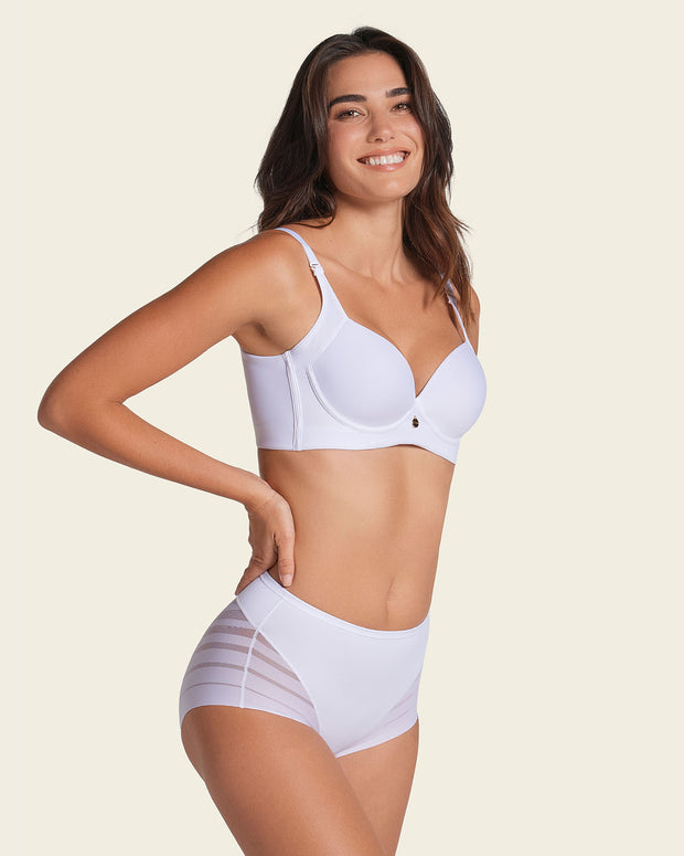 Braga faja clásica con control moderado de abdomen y bandas en tul#color_000-blanco