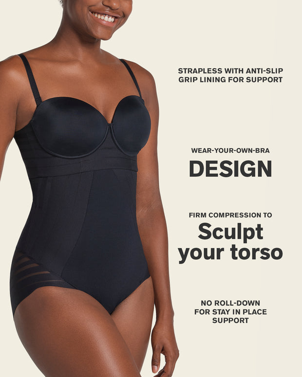 Braga faja pecho libre de control de abdomen invisible en piernas#color_700-negro