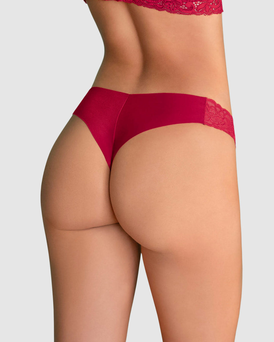 Tanga invisible con toques de encaje en cintura