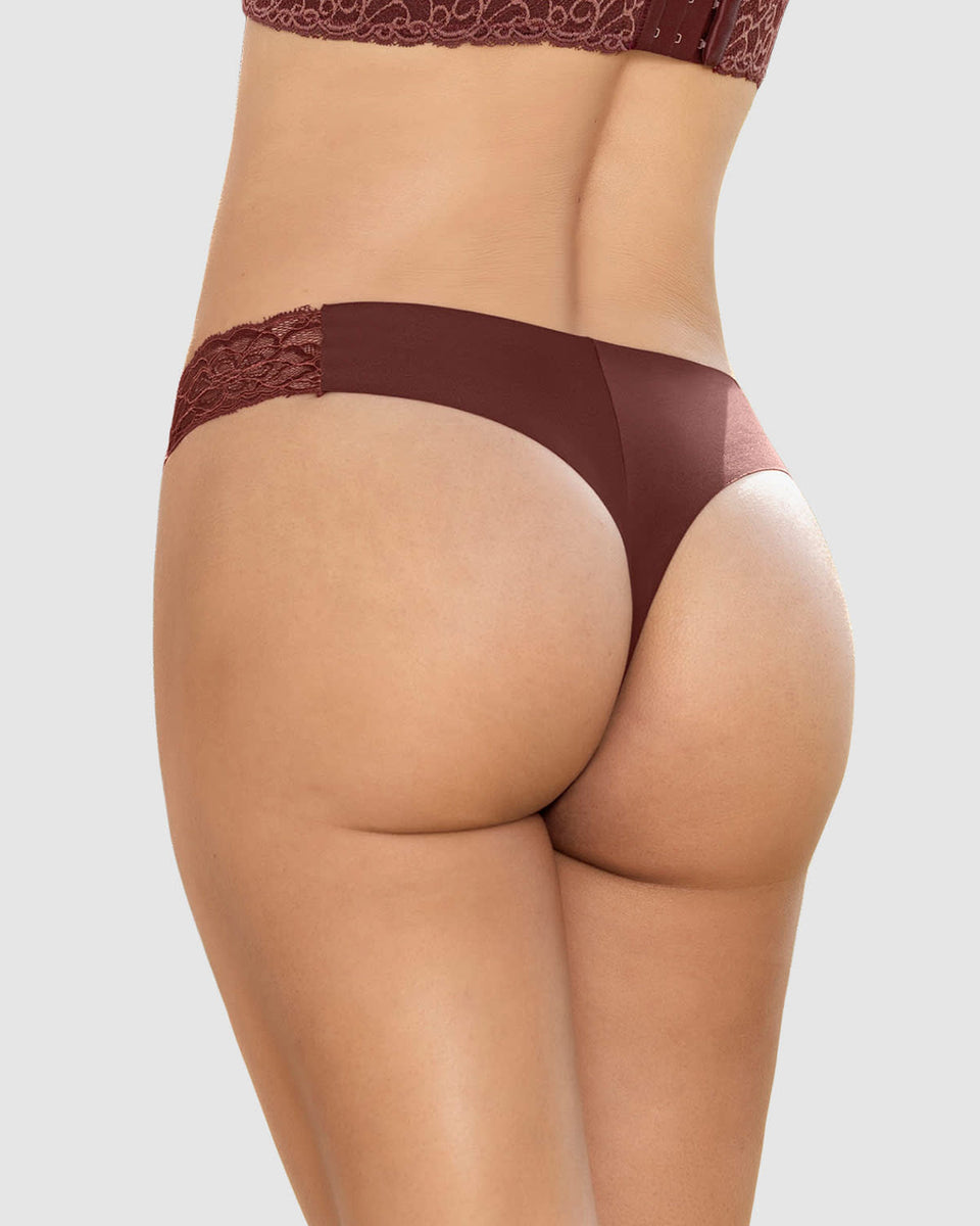 Tanga invisible con toques de encaje en cintura