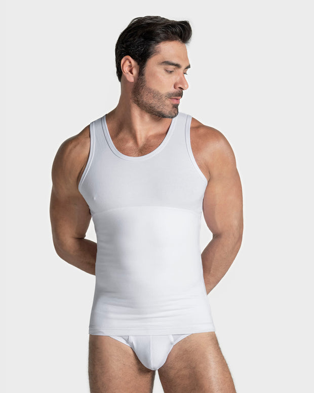 Paquete x 3 camisetas con compresión moderada en abdomen y zona lumbar en algodón elástico#color_000-blanco