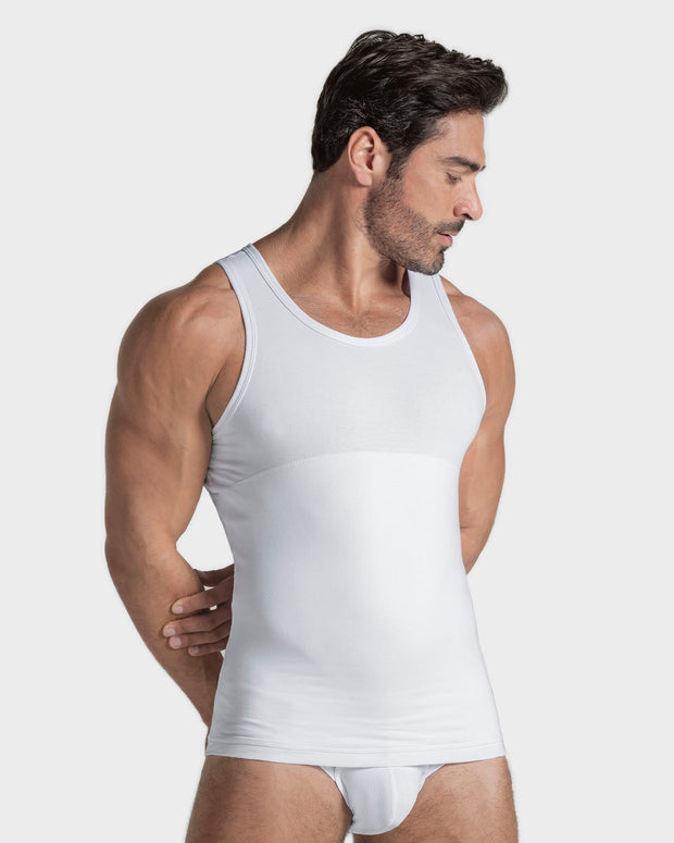 Paquete x 4 camisetas con compresión moderada en abdomen y zona lumbar en algodón elástico#color_000-blanco