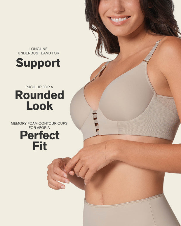Sujetador memory bustier triangular de push-up alto y buen cubrimiento#color_802-habano-claro