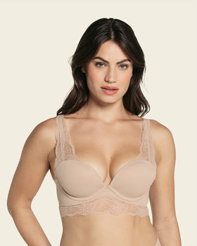  Womens Plunge Bra Deep V Sexy Underwire Low Cut Bras T Shirt  Cleavage Lightly Padded Beige 40B