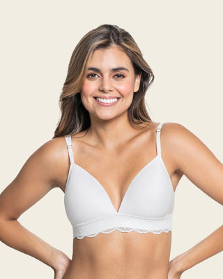 Sujetador escote profundo ultra cómodo con encaje en la base y espalda#color_000-blanco
