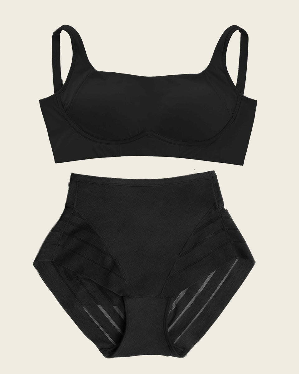 Everyday Bra + Stripe Undetectable Shaper Panty en Negro