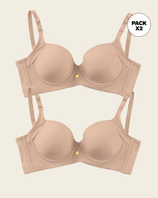 Paquete x 2 sujetadores de push up suave y buen cubrimiento en sisa y espalda Cover Bra#color_802-habano-claro