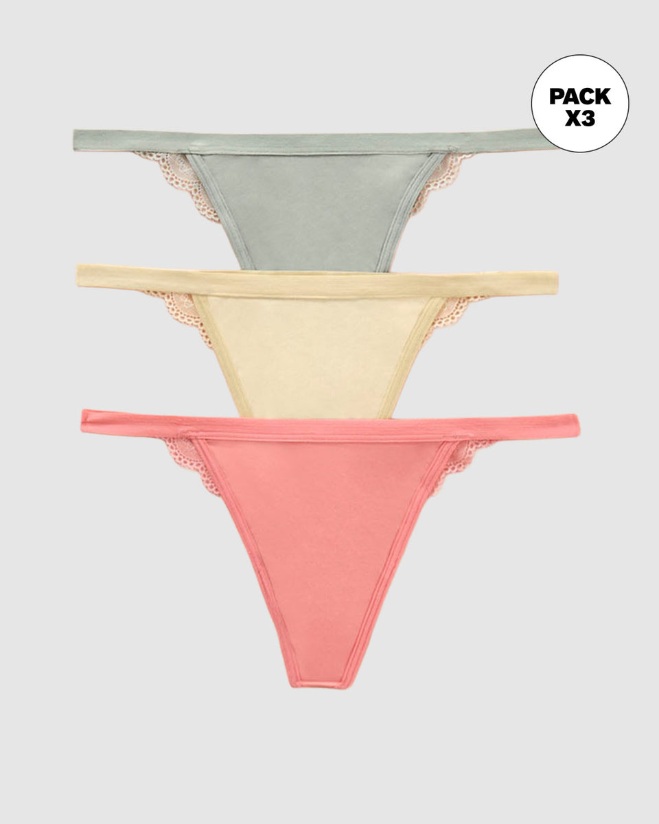 3 tangas de tiro bajo con encaje sexy
