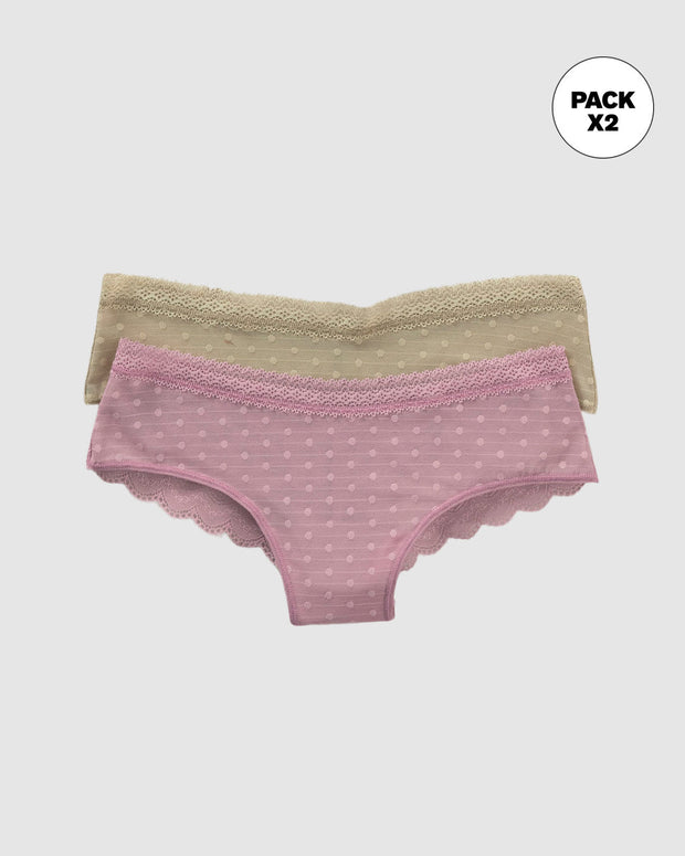 Paquete de 2 braguitas tipo culotte en encaje y blonda#color_s47-lila-verde