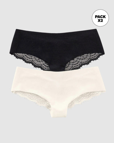 Paquete x 2 panties cacheteros descaderados con encaje#color_s39-perla-negro