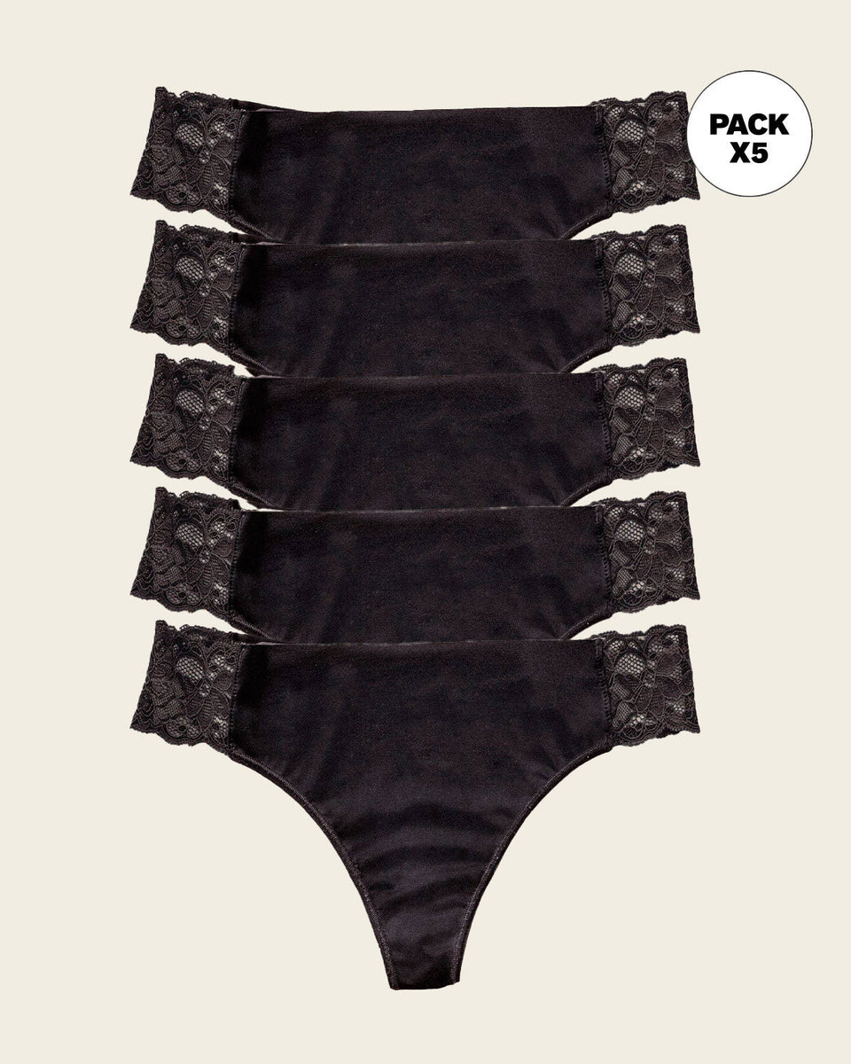 Paquete x 5 tangas invisibles con toques de encaje en laterales