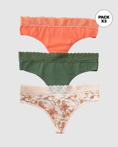 Paquete x3 tangas en algodón elástico con detalle en encaje#color_s15-naranja-estampado-flores-verde