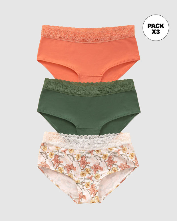 Paquete x3 braguitas estilo hipster en algodón elástico#color_s15-naranja-estampado-flores-verde