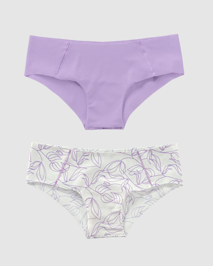 Paquete x 2 culottes invisibles ultracómodos de tiro bajo#color_s05-marfil-estampado-lila-claro