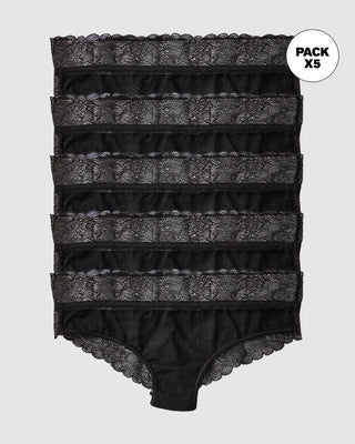 Paquete x 5 braguitas de tiro medio en tul y encaje#color_700-negro