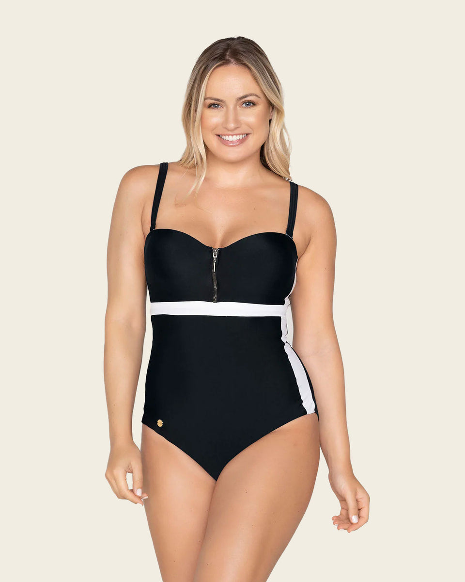 Bañador entero control suave de abdomen uso sin tirantes o convencional