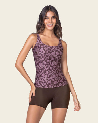 Bañador tankini con camiseta y short#color_447-estampado-flores-uva