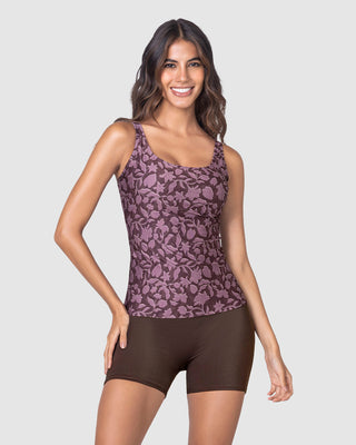 Bañador tankini con camiseta y short#color_447-estampado-flores-uva