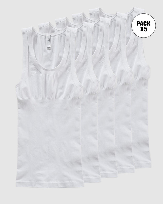 Paquete x 5 camisetas ajustadas para hombre con compresión suave en microfibra#color_000-blanco