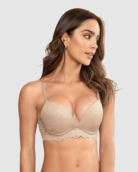 Leonisa Front Cutout Demi-Cup Double Push Up Bra for Women - Underwire Lace  Womens Bras Beige at  Women's Clothing store