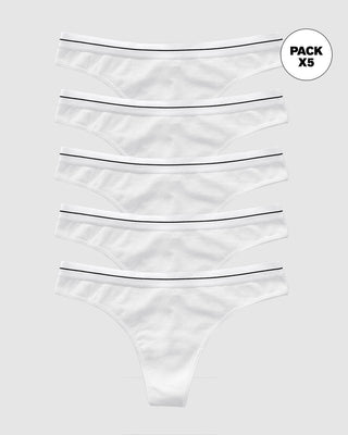 Paquete x 5 tangas tiro medio en algodón con elástico suave en cintura#color_000-blanco