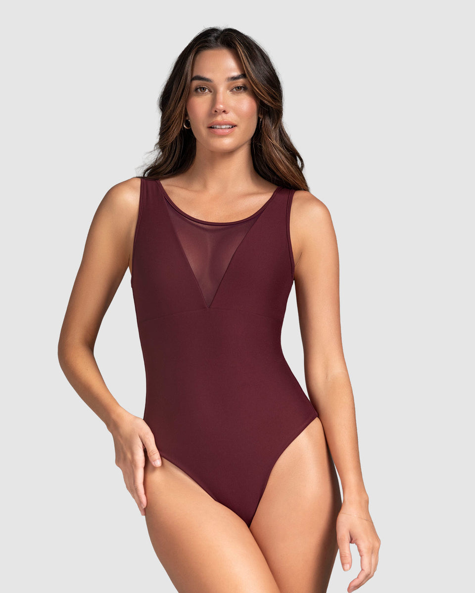 Body de compresión suave con tul en escote