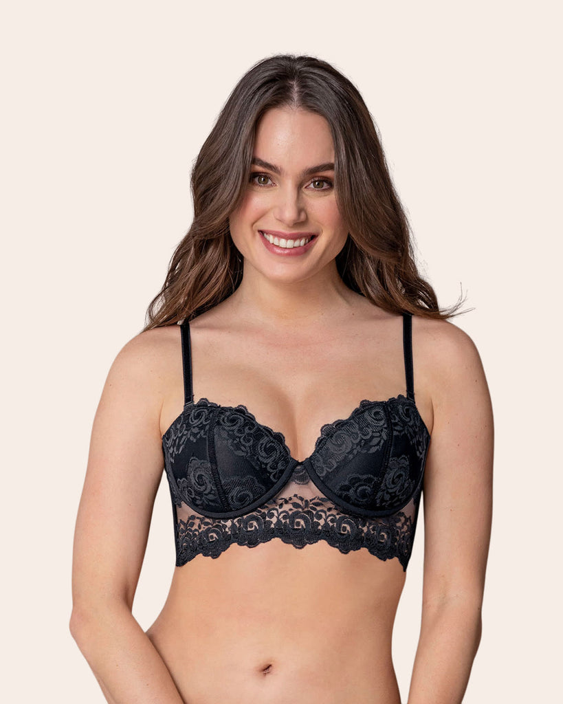 GORGEOUS Black tulle microfibre and lace push-up bra, Bras