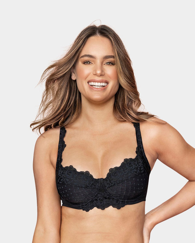 Lace Balconet-Style Push Up Bra with Wide Underbust Band