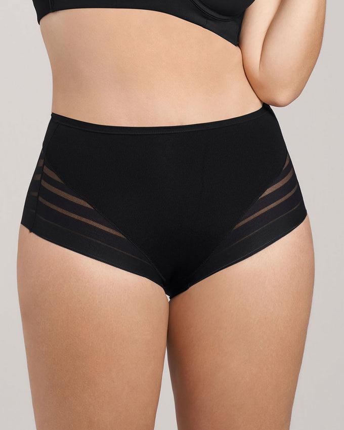 Braga faja clásica con control moderado de abdomen y bandas en tul#color_700-negro