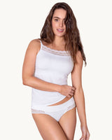 Camiseta multifuncional con buen cubrimiento de pecho ideal para prótesis de mastectomía#color_000-blanco