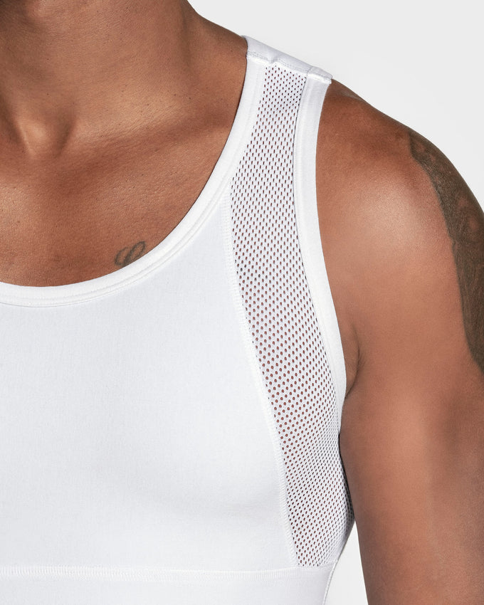 Camiseta sin mangas de compresión fuerte ideal para uso diario en algodón elástico#color_000-blanco