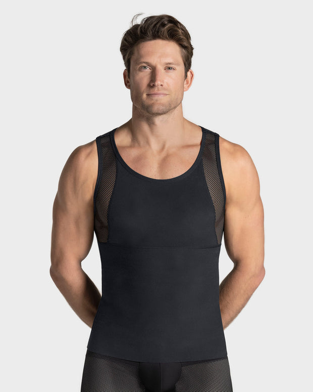 Stretch Cotton Moderate Compression Shaper Singlet with Mesh Cutouts