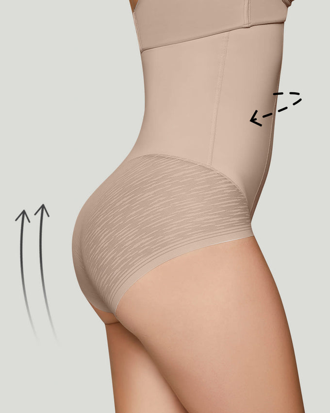 Braga faja de control fuerte de abdomen con cortes que definen más la cintura#color_802-beige