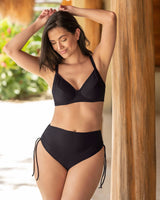 Braga de bikini en tela acanalada y tiro alto con control suave Eco#color_701-negro