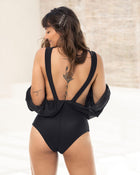 Bañador con body interior y mangas sobrepuestas en tul