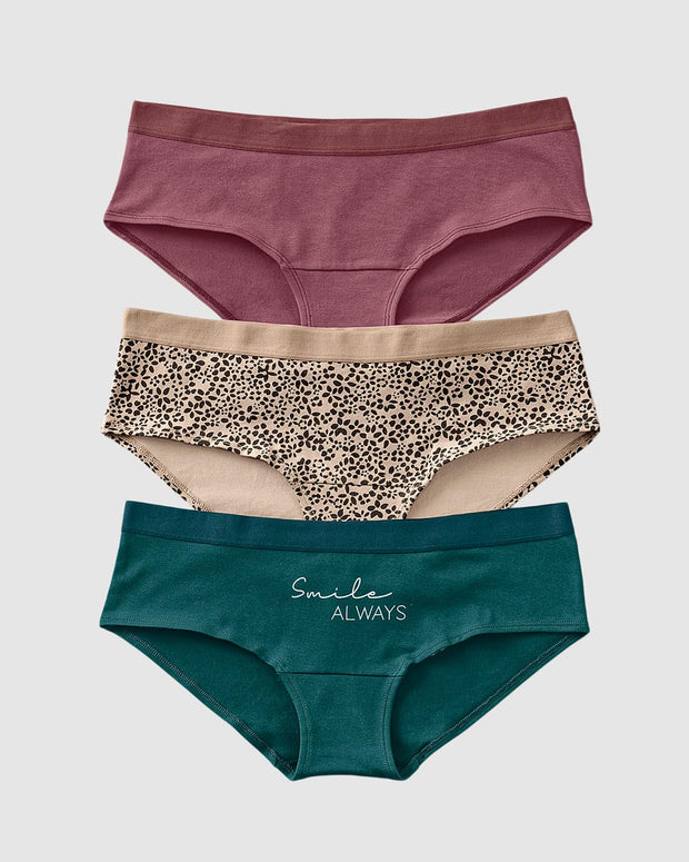 3 braguitas estilo culotte en algodón#color_s46-habano-estampado-verde-estampado-rosa-oscuro